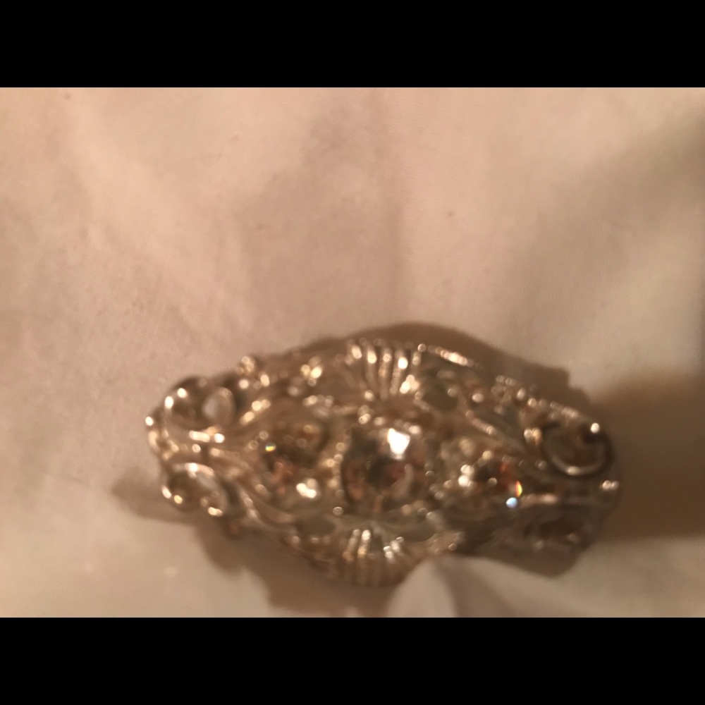 Vintage silvertone Victorian style brooch with clear rhinestones,estate jewelry